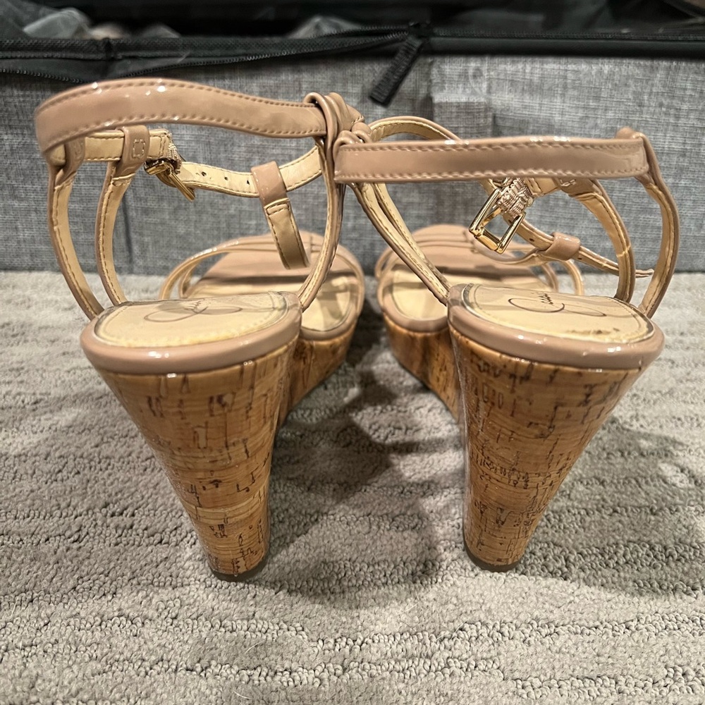 Jessica Simpson Nude Cork Wedges- Beige T-Strap Wedge - Picture 2 of 4